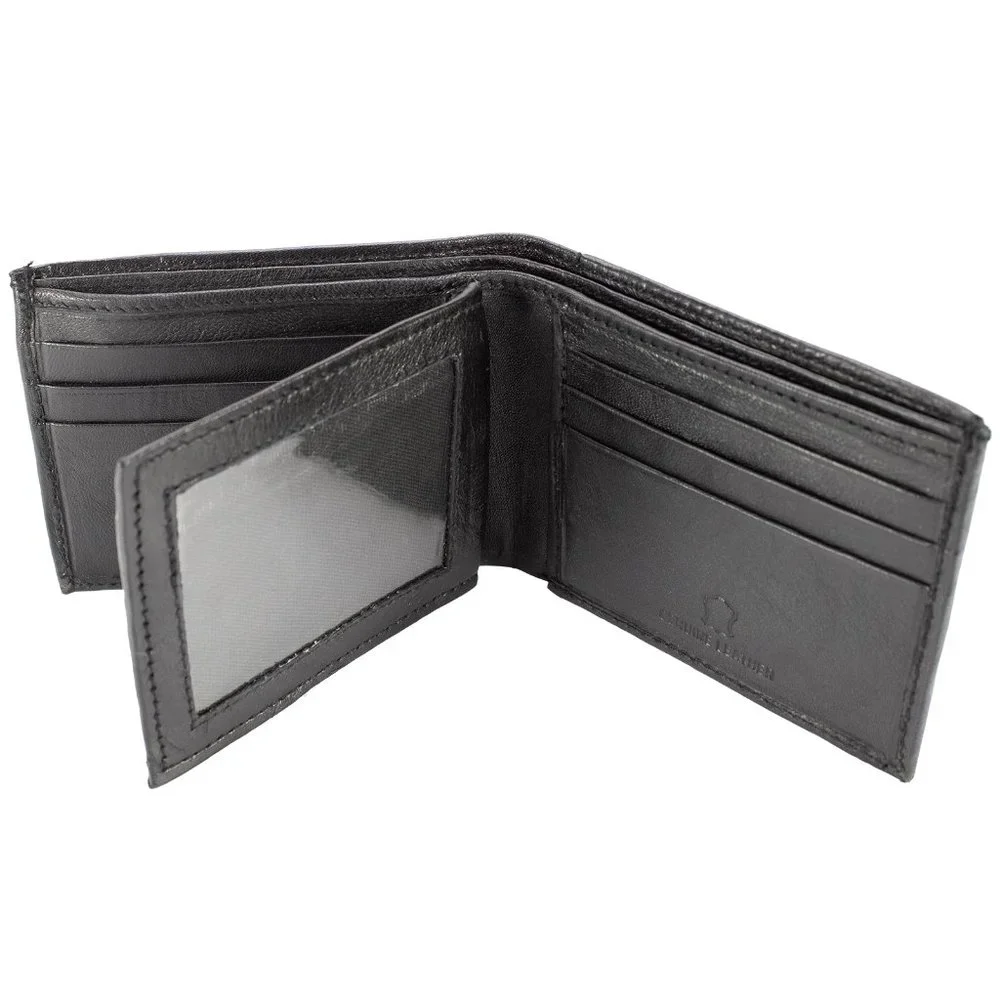 Men Lambskin Leather Wallet ID Card Organizer Black Bifold Stylish Wallet